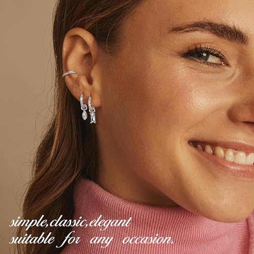 Florideco 14K Gold Plated Huggie Earrings and Charm Set for Women,Hypoallergenic Hoop Dangle Earrings,Mix and Match Earring Pack,Dainty Huggie Hoop Earrings for Multiple Piercing2