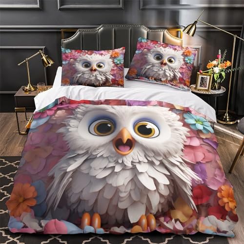 Parure de lit hibou 3D housse de couette 200x200 cm avec taies d'oreiller - 4