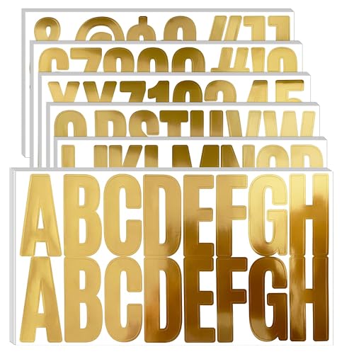 24 Sheets 2.5 Inch Gold Letter Stickers, Metallic Alphabet Stickers, Vinyl Letter Sticker, Golden Mailbox Mumbers, Waterproof, Self Adhesive for Poster, Bulletin Board, Cars, Laptops, Motorcycles