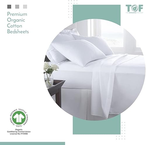 Miniatura 7 de Sábanas de algodón para cama de tamaño Queen, color gris claro, 400 hilos, juego de sábanas de algodón, aprobado por GOTS, juego de ropa de cama de