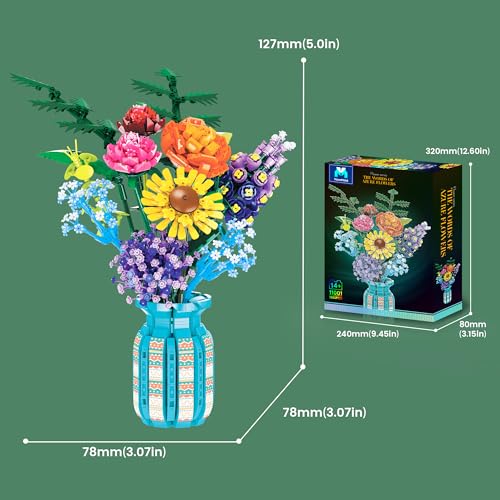 VannMold Flowers Bouquet Building Blocks Set with Vase 1853PCS, Botanical Collection with Sunflower Rose for Home & Office Décor for Adults Girls 14+ by VannMold - Used condition - Image 8