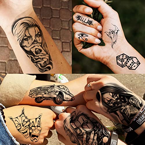 Tasroi 6 Sheets Large Chicano Temporary Tattoos For Men Women Adult, Chicana Guadalupe Gangster Temp Fake Tattoos Prisoner Day Of The Dead, Halloween Mexico Tattoo Stickers Tatuajes Temporales Autocolante #TOP4