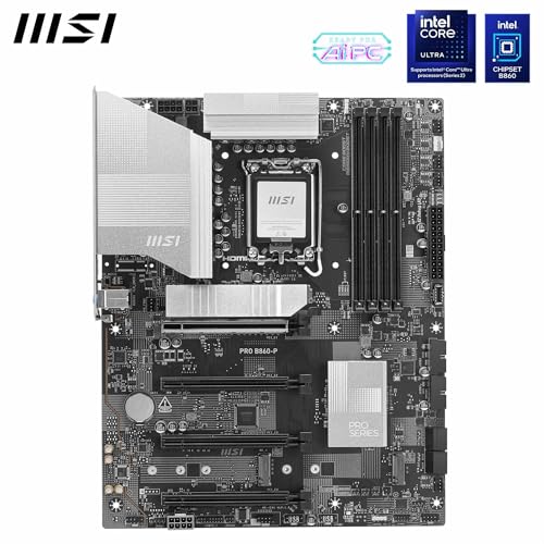 MSI Pro B860-P Carte mère, ATX - pour processeurs Intel Core Ultra (série 2), LGA 1851 - DRPS 12 Phases, Mémoire DDR5 (8600+MT/s OC), PCIe 5.0 x16 & 4.0 x16, M.2 Gen5, 5G LAN