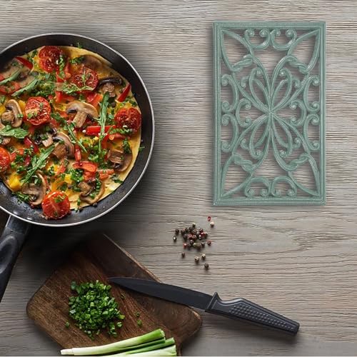 SUMTree Rectangle Cast Iron Trivet, Decorative Heavy Duty Hot Pot Holder Mat, Vintage Butterfly Pattern Cast Iron Trivet with Rubber Pegs for Kitchen Dining Table (Green) - Image 6