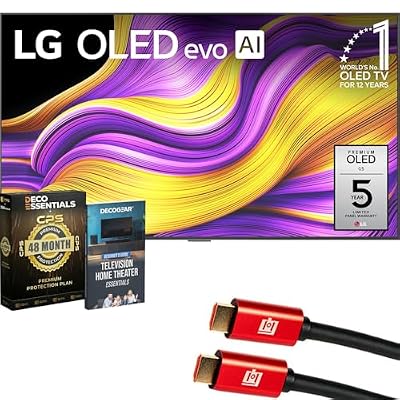 LG 65 Inch G5 Series OLED evo 4K UHD webOS TV with One Wall Design (2025) OLED65G5WUA Bundle with 4 YR CPS Enhanced Protection Pack, 2X 6FT HDMI Cable and Deco Gear Home Theater Beginner's Guide