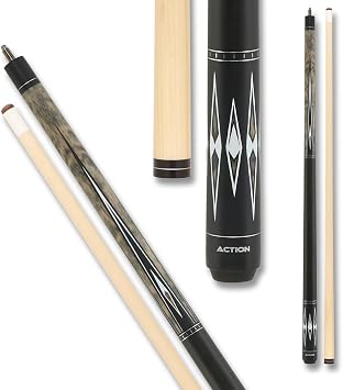 Action Classic Billiards Pool Cue Stick - 13mm 7-Layered Tip, 29" Hard Rock Maple Wood Shaft with 10-12" Taper - Black w/Multi-Colored Points
