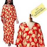 iynta Plus Size Kaftan Dresses for Women, Handmade Caftans for Women - Silk-Screened Oversized Dress, Beach Swimsuit Coverup, Maxi Dress, & Sundress for Vacation, Night Out - 50 in., Orange w/pattern3