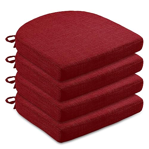 Lovtex Chair Cushions For Dining Chairs 4 Pack - Memory Foam Chair Pads With Ties And Non-Slip Backing - Seat Cushion For Kitchen Chair 16"X16"X2", Red #TOP7