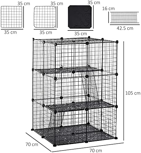 PawHut Pet Playpen DIY Small Animal Cage Enclosure Metal Wire Fence 39 Panels with 3 Doors 2 Ramps for Kitten Bunny Chinchilla Pet Mink Black