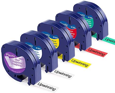 5 x Replacement for Dymo LetraTag Tape Plastic Refills for Dymo Letra Tag 12mm x 4m 91201 for Dymo LetraTag Label Maker LT-100H LT-100T LT-110T XR, Black on White/ Clear/ Red/ Yellow/ Green