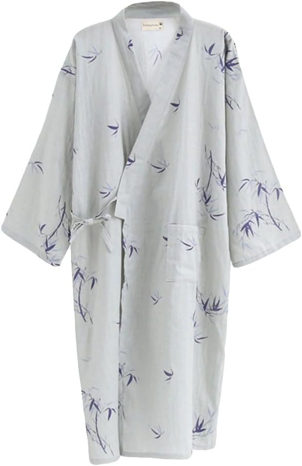 Japanese Kimono Nightgown Bathrobe - Cotton Spring Summer Robe Lightweight Thin Sleepwear for Women Men