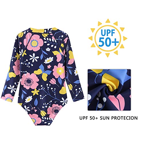 Image of Moon Tree Girls One Piece Swimsuits Long Sleeve Rash Guard Zipper Front Bathing Suit UPF 50+