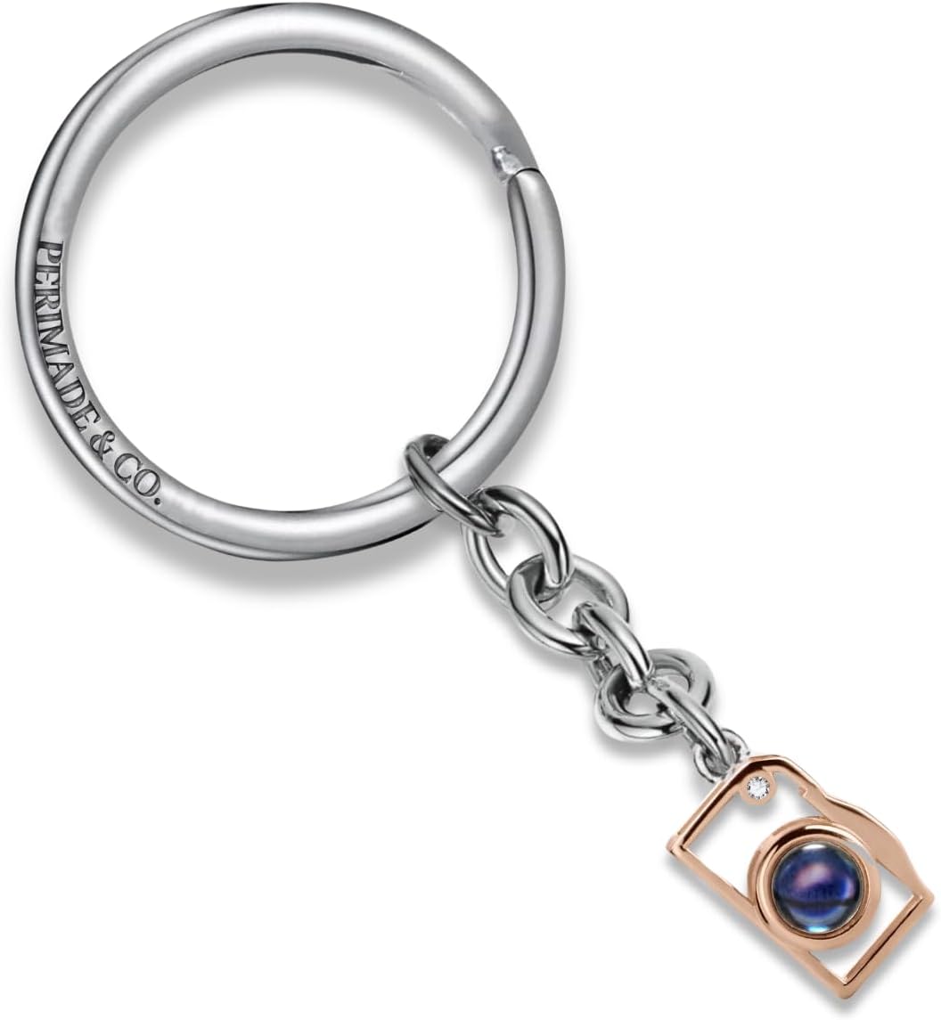 PERIMADE Custom Picture Projection Keychain Personalized Photo Key Chain, Customized Text Love in 100 Language Camera Keyring