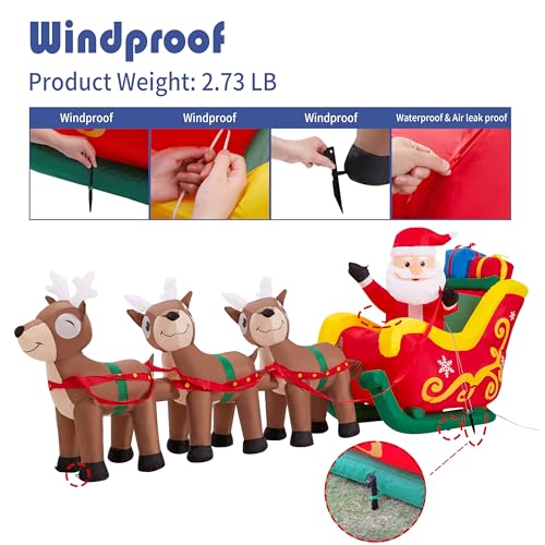 9.5 FT Christmas Inflatable Santa Claus on Sleigh with 3 Reindeer, Blow Up Santa, Christmas Inflatable Outdoor Decorations with Built-in LED Lights for Indoor, Garden, Lawn, Holiday, Party - Image 4