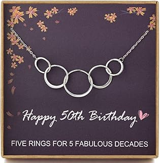 MADAOGO 50th Birthday Gifts for Women, 925 Sterling Silver Necklace, 50th Birthday Necklace, 5 Interlocking Infinity Circles Necklace