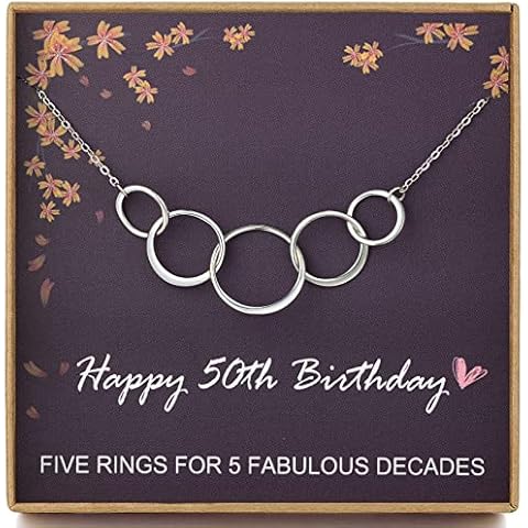 MADAOGO 50th Birthday Gifts for Women, 925 Sterling Silver Necklace, 50th Birthday Necklace, 5 Interlocking Infinity Circles Necklace Cover