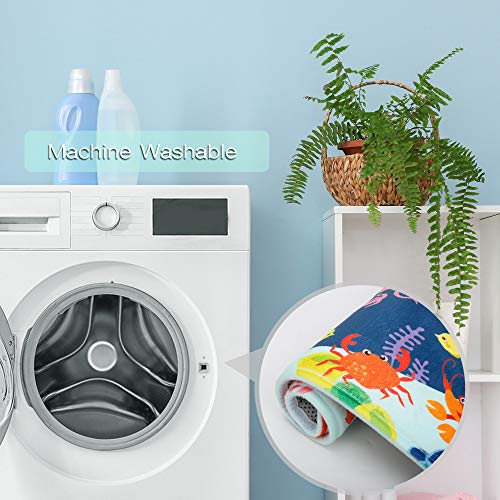 Rosielily Octopus Bath Mat, Super Soft And Absorbent Shaggy Plush Nautical Sea Bath Rugs For Kids, Cartoon Octopus Undersea Animals World Bathroom Rug Mat, Thicken, Non Slip, 24''X16'' #TOP5