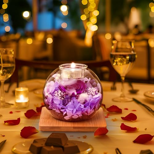 母の日 プリザーブドフラワー プレゼント ブリザードフラワー ガラスドーム 優雅なバラキャンドルホルダー 結婚祝い 記念日 誕生日 白い日のプレゼント人気 引っ越し 入学 卒業 新築祝いの贈り物 お見舞い ぶりざーどフラワー ギフト 人気 (紫) [2]