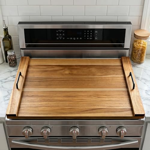 Noodle Board Stove Cover with 4 Adjustable Feet 30 x 22 Acacia Wood Stove Top Cover for Gas Stove Electric & Induction - Extra Counter Space Serving Tray & Charcuterie Board for RV& Kitchen