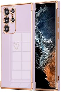 DEFBSC Compatible with Samsung Galaxy S22 Case, Fashion Cute Love Heart Shape Plating Edge Silicone Case Shockproof Soft TPU Back Cover Protective Case with Heart Pattern - Pink