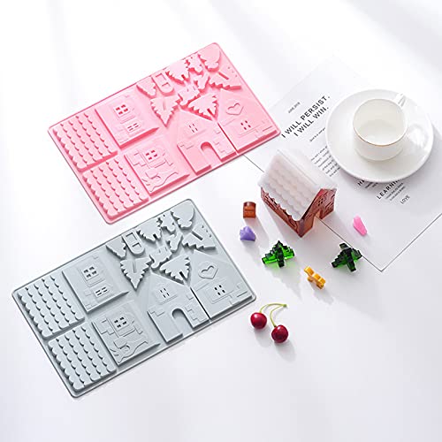 Weihnachten Lebkuchenhaus Silikonform(2 Stück), DIY Haus Schokoladenform Backform, Schokolade Kuchenform DIY Kekse Backenwerkzeuge für Lebkuchenhaus Backen Kuchen Keks Silikonform Zucker Backform Cover