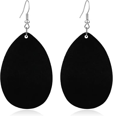 KaFu Dangle Natural Wood Teardrop Geometric Lightweight Drop Circle Earrings Stainless Steel Stud Bohemia Retro Earrings for Women