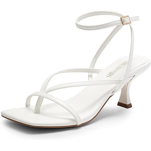 DREAM PAIRS Women's kitten Low Strappy Lace Up Heels for Women Open Square Toe Thong Ankle Strap Heels Sexy Fashion Comfort Dress Shoes Party Pumps Heeled Sandals