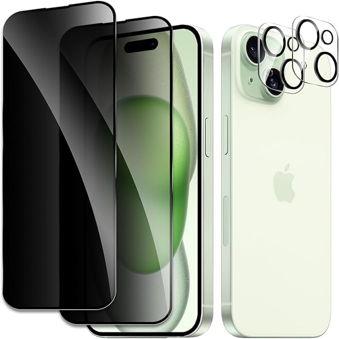 Image of [ 2+2 Pack Privacy Screen Protecor for iPhone 15 Plus Anti-Spy Shatterproof Tempered Glass with Camera Lens Tempered Glass 9H Hardness Bubble Free Anti-Glare Case Friendly