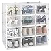 linovum stapelbare Schuhboxen transparent 12er Set für Schuhe bis Größe 49 - modulare Schuh-Organizer mit Tür & Durchlüftung
