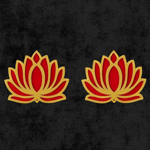 Image of ARLICORPING Wooden Lotus Wall Hanging for Festive Decoration - Diwali, Ganpati, Pooja Room, Mandir, Living Room, Door, Hall, Entrance, Spiritual Decor (Lotus - Red, Pack of 2)