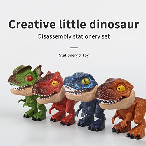 Tsoepll 5 In 1 Creative Dinosaur Toy Model Multi-Functional Elementary School Stationery Including Ruler, Pencil, Pencil Sharpener, Binding Machine, Eraser, Back-To-School Gift. #TOP1