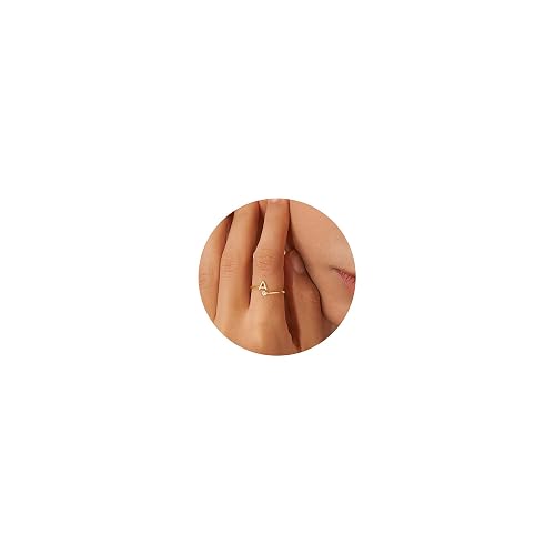 Turandoss Rings for Women Girls - Non Tarnish Dainty 14K Gold Plated Adjustable Letter Rings for Women Teen Girls, Stackable Cute Thumb Pinky Fashion Unique Open Simple Birthday Gifts Jewelry