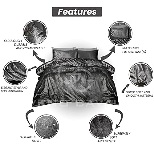 GC GAVENO CAVAILIA Luxury Fleece Shiny Velvet King Size Bedding Sets, Super Soft Hypoallergenic Fancy Gliter Quilt Bed Set, Charcoal