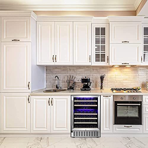 Antarctic Star 24" Wine Cooler Beverage Refrigerator Under Counter Beer Mini Fridge Built-in Freestanding Stainless Steel Dual-Layer Digital Temperature Control Glass Door