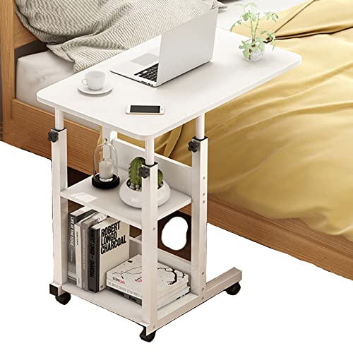 Tavolino Con Ruote Regolabile A Forma Di C - Con Ruote Bloccabili - Scivola Sotto Il Divano - Per Soggiorno E Camera Tavolino Mobile