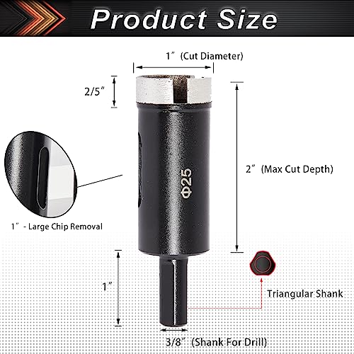 Daduori 1 Inch Concrete Hole Saw Masonry Diamond Drill Bit With 2" Cutting Depth, For Hard Stone Brick Marble Granite Concrete Clinder Block, Wet Or Dry Use, 25Mm #TOP2