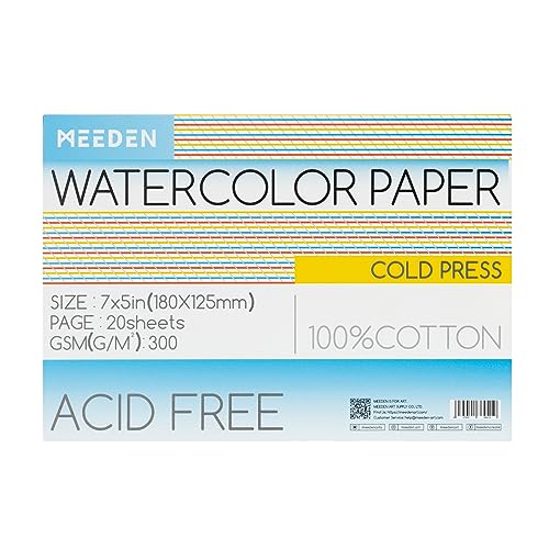 MEEDEN Watercolor Paper Block, 100% Cotton Watercolor Paper Pad of 20 Sheets, 140lb/300gsm, Acid-Free Art Paper for Watercolor, Gouache, Ink and More, 5