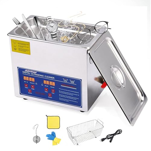 Ultraschallreiniger 6L, Reiniger ultraschallgerät Ultraschallreinigungsgerät Ultrasonic Cleaner, Heizung Digital Timer, fur glasses Jewellery False Teeth Coins, Reinigungshandschuhen Reinigungskorb