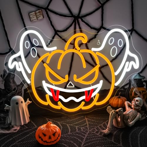 Image of Ghost Pumpkin Neon Sign Classic Jack-o'-lantern Light for Halloween Decor