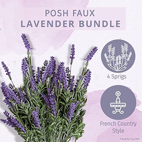 Butterfly Craze Artificial Lavender 4-Piece Bundle – Lifelike Faux Silk Plants For Crafting Or Home Decor – Great For Pairing With Other Fake/Dried Flowers Like Purple Roses To Create Wedding Bouquets #TOP1