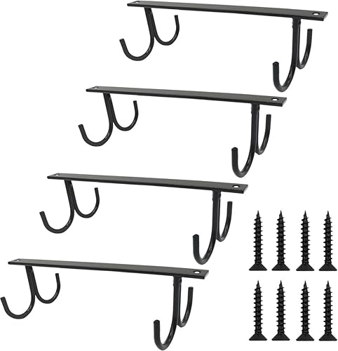 TIHOOD 4 estantes para tazas debajo del gabinete organizador de tazas rústico soporte para tazas debajo del estante 16 ganchos colgantes para tazas