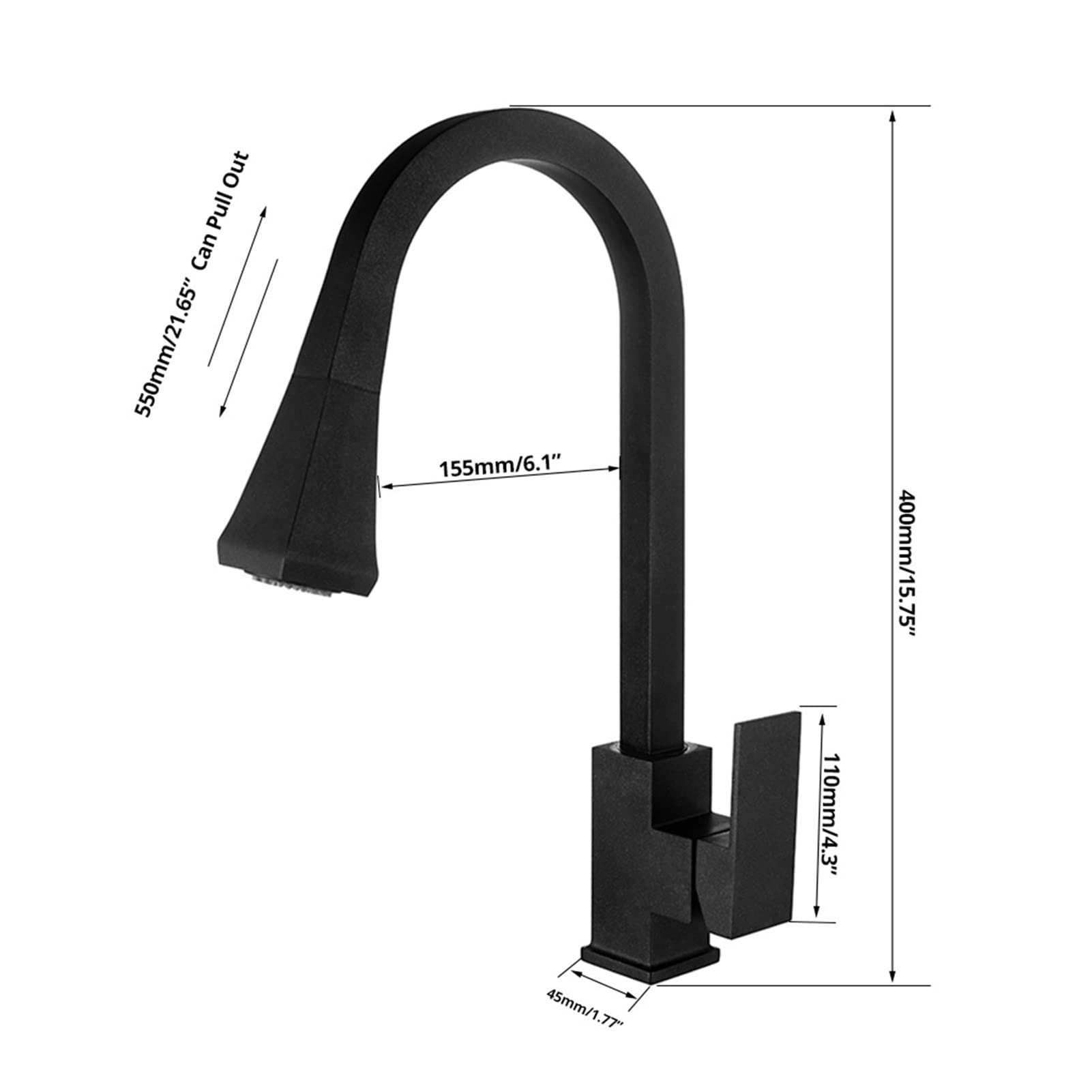 Grifo de Cocina, Grifo de Cocina Negro Grifo de Cocina extraíble Grifo de un Solo Orificio Giratorio Grifo de Agua fría y Caliente de 360 ​​​​Grados/Negro Mate Comfortable Anniversary
