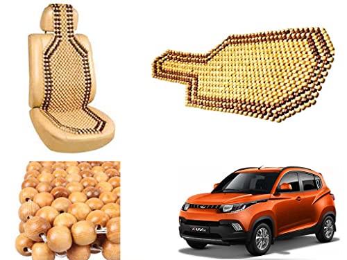 Image of Car Bead Seat Wooden Beads Cushion Cover Pad for Mahindra KUV 100, Acupressure Sitting Seat Cover | Cream Color - Pack of 1