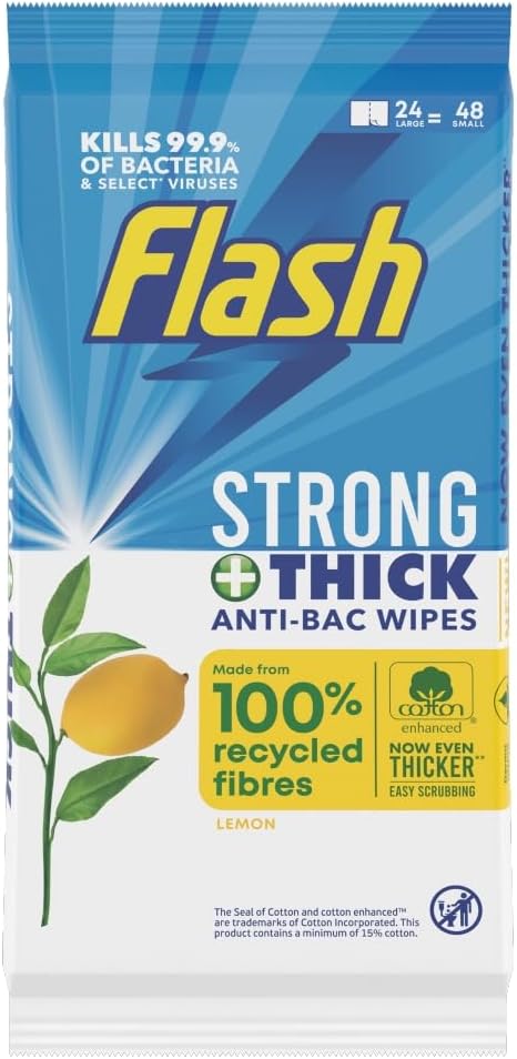 FLASHStrong and Thick Anti-Bacterial Wipes, Pack of 24