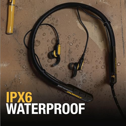 Image of DEWALT Heavy Duty Magnetic Bluetooth Neckband Headphones, Wireless Around the Neck Earbuds w /30H Runtime+Noise Isolation, HandsFree Magnetic Wireless Earphones w /Mic Bluetooth Headsets - Black Edition