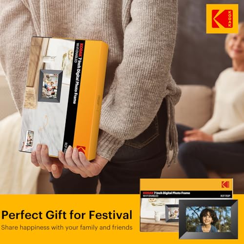 KODAK Digitaler Bilderrahmen 7 Zoll WLAN Elektronischer Bilderrahmen HD IPS Touchscreen Smart Fotorahmen Cloud mit App, 32GB Speicher, Automatischer Rotation, Teilen von Bildern, Musik, Videos