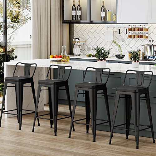 Aklaus Metal Bar Stools Set Of 4 Counter Height Stools 26 Inchs Counter Stools With Backs Black Bar Stools With Backs Bar Height Stools 26" Ergonomic Seat, Low Back, Matte Black #TOP6