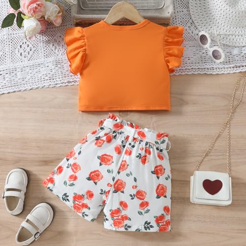 Image of Axumity Toddler Girl Clothes Outfits Tropical Print Short Sleeve Top + Floral Shorts 2PC Summer Clothing Set(7-8T)