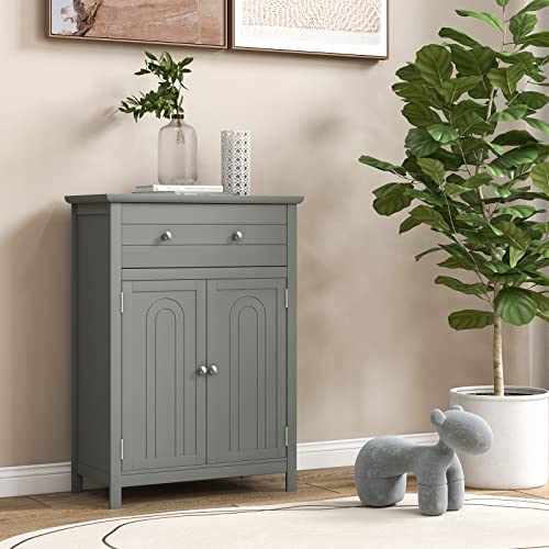 Giantex Bathroom Storage Cabinet With Drawer - Floor Cabinet With Doors, Adjustable Shelf, Storage Organizer For Entryway, Laundry Room, Kitchen, Living Room, Bedroom, Freestanding Cupboard (Gray) #TOP1