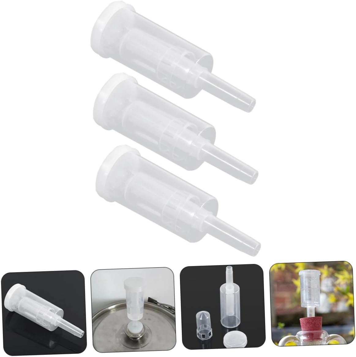 3 Sets Plastic Airlock One-way Valves with Silicone Plug for Beer Wine